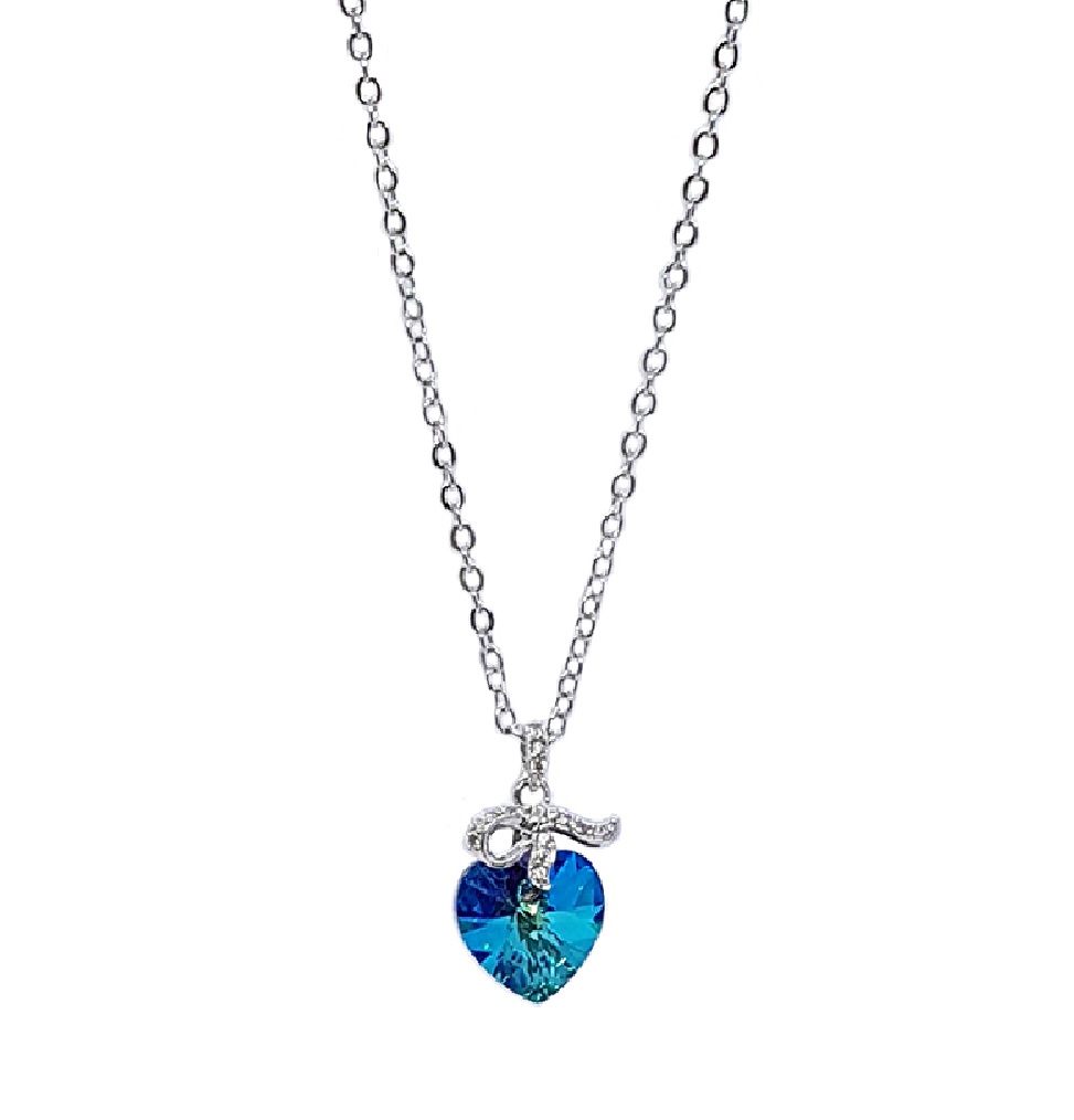 Byzantium Collection austrian Crystal Faceted Heart Necklace in Bermuda Blue