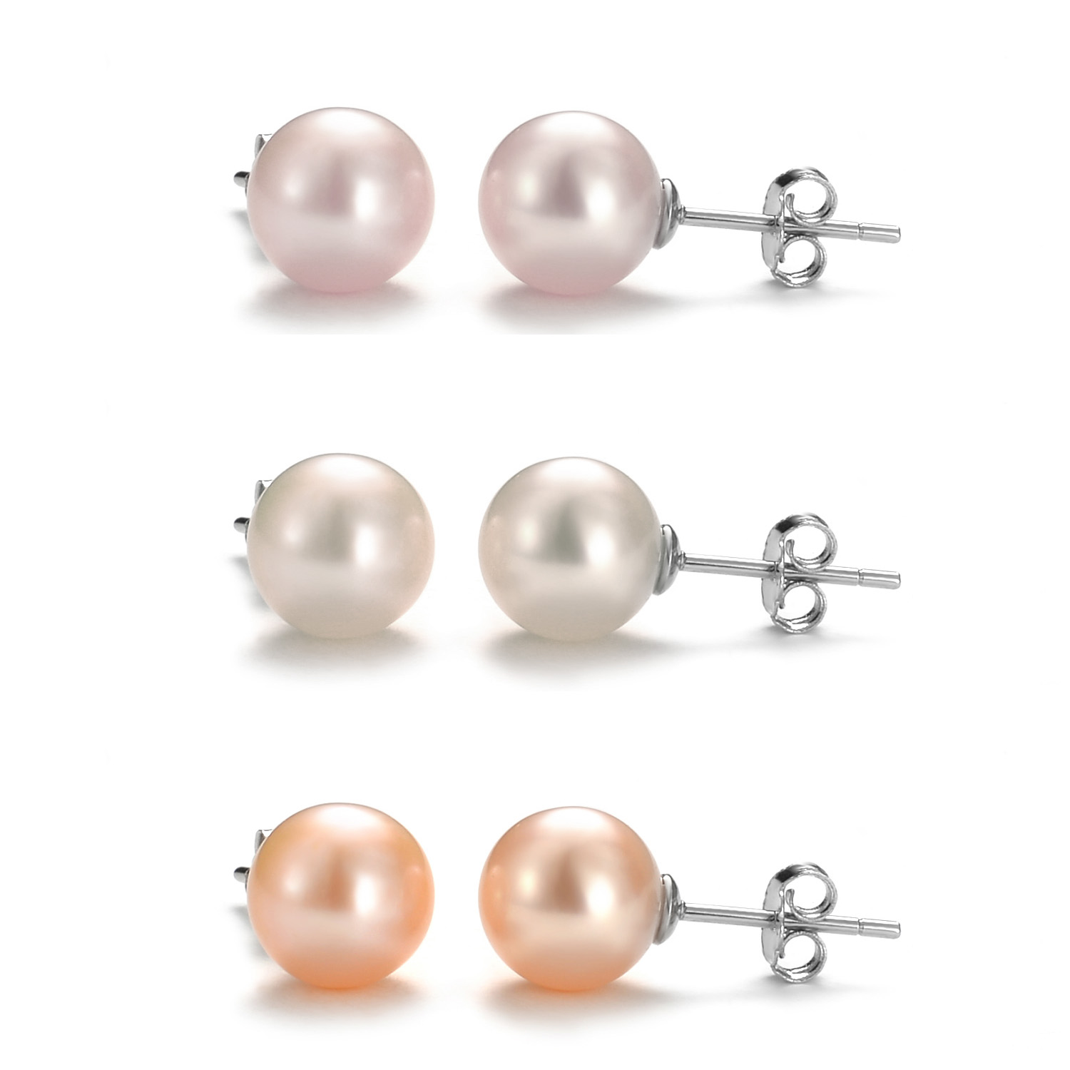 Sterling Silver Pearl Stud Earrings White Pink Or Purple Sterling Silver Pearl Stud Earrings White Pink Or Purple