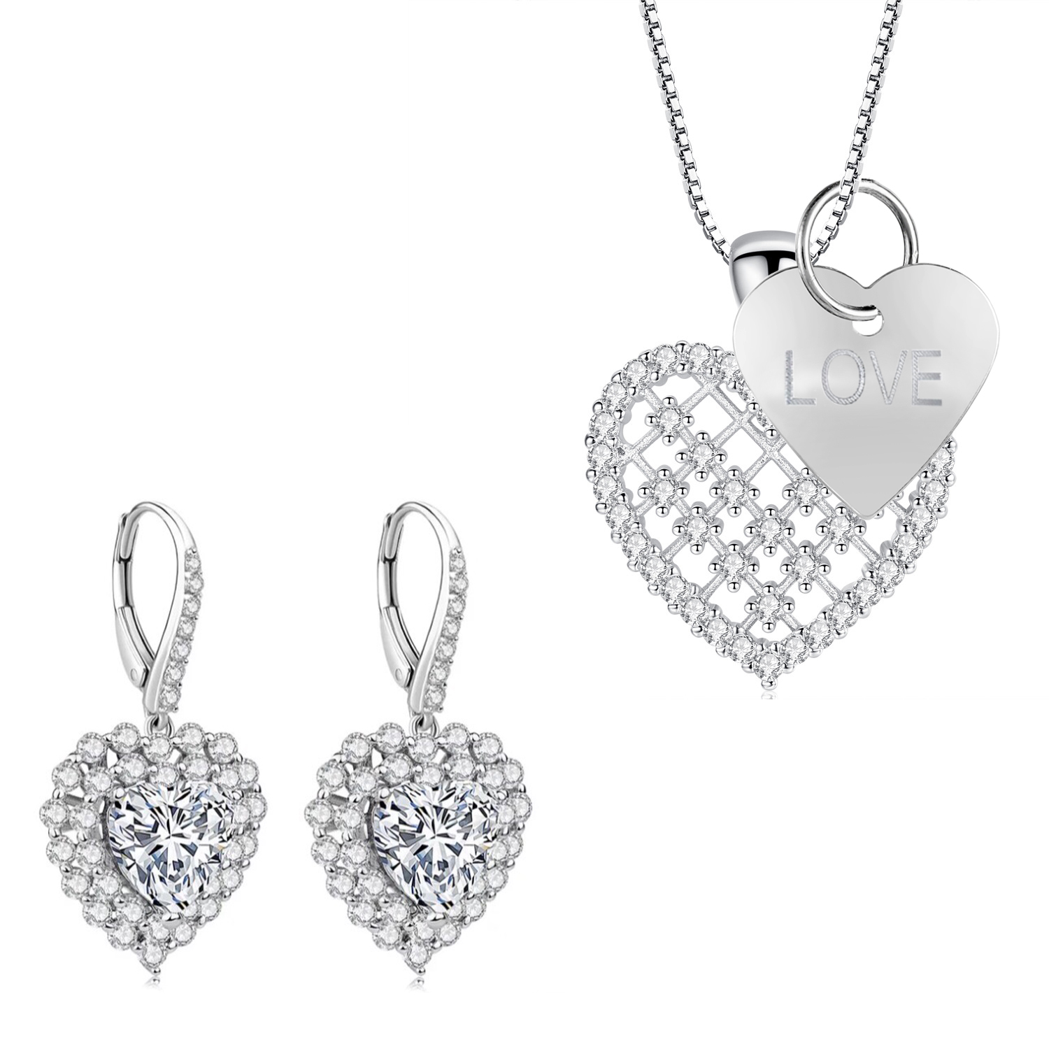 Heart Drop Earrings Heart Pendant with Love Heart Tag with Crystals From Swarovski
