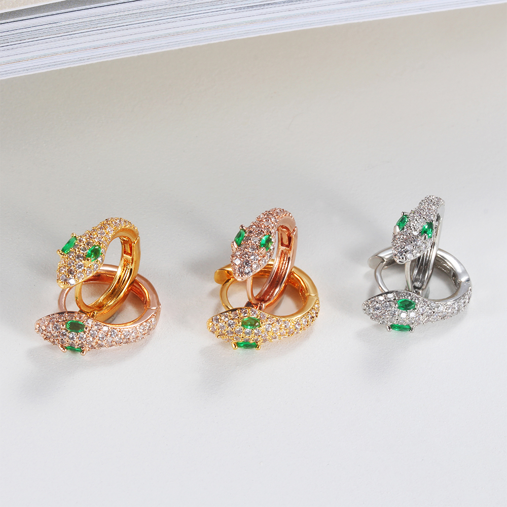Rosegold Gold and Silver Snake Huggies Earrings