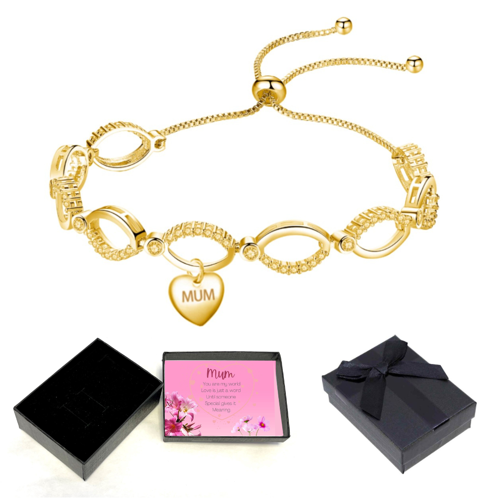 Infinity Bracelet for Mum Presents with Premium Crystal Personalised Tag Message Card Box 3 Colours