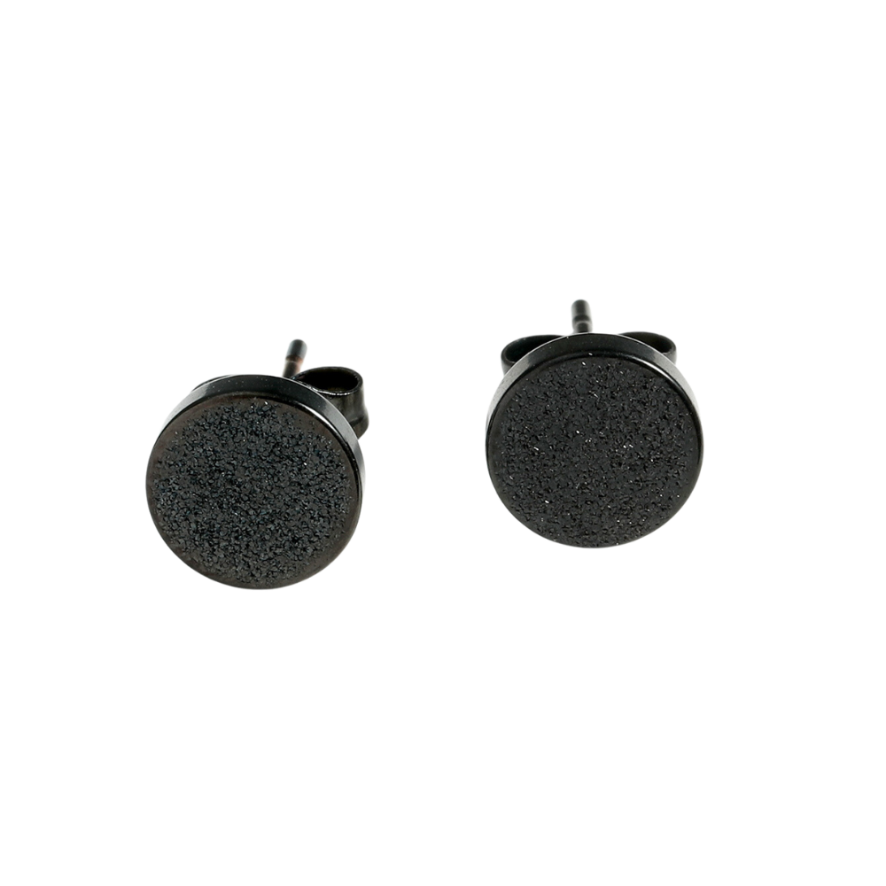 Titanium Steel Matte Black Round Stud Earrings Unisex