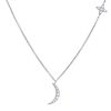 Sterling Silver Cubic Zirconia Moon Star Necklace