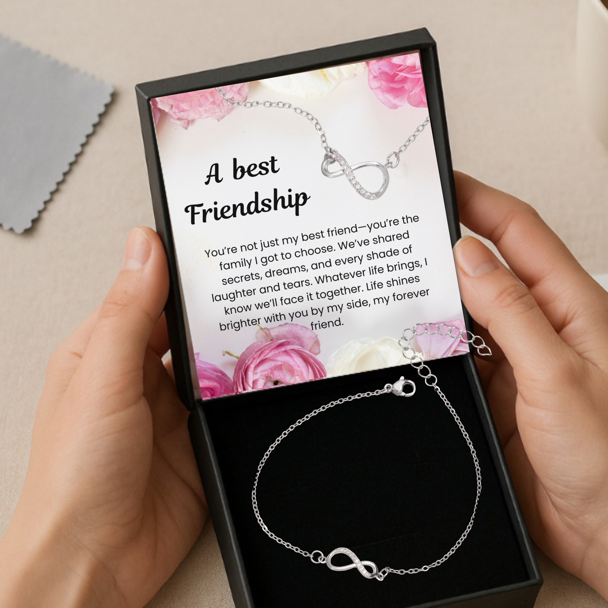 Infinity Cubic Zirconia Bracelet with To My Best Friend Message Card ...