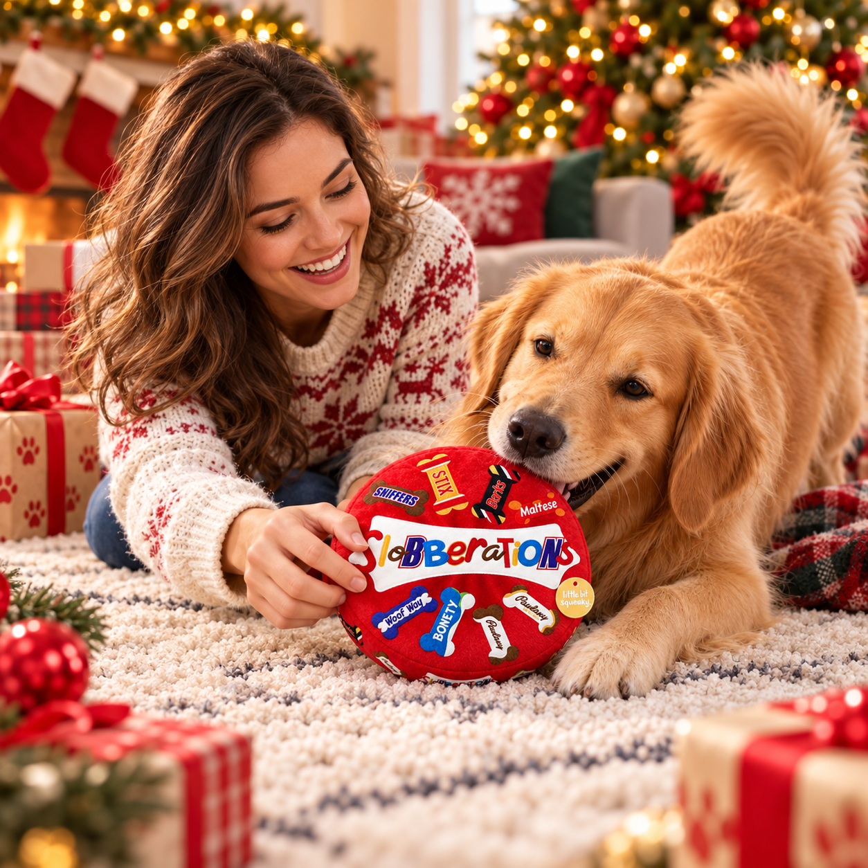 Festive Tug-of-War with a Golden Retriever
